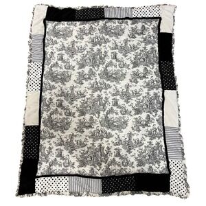 Waverly Black Ivory Toile Patchwork Thick Baby Floor Blanket 38x48 Shabby Chic